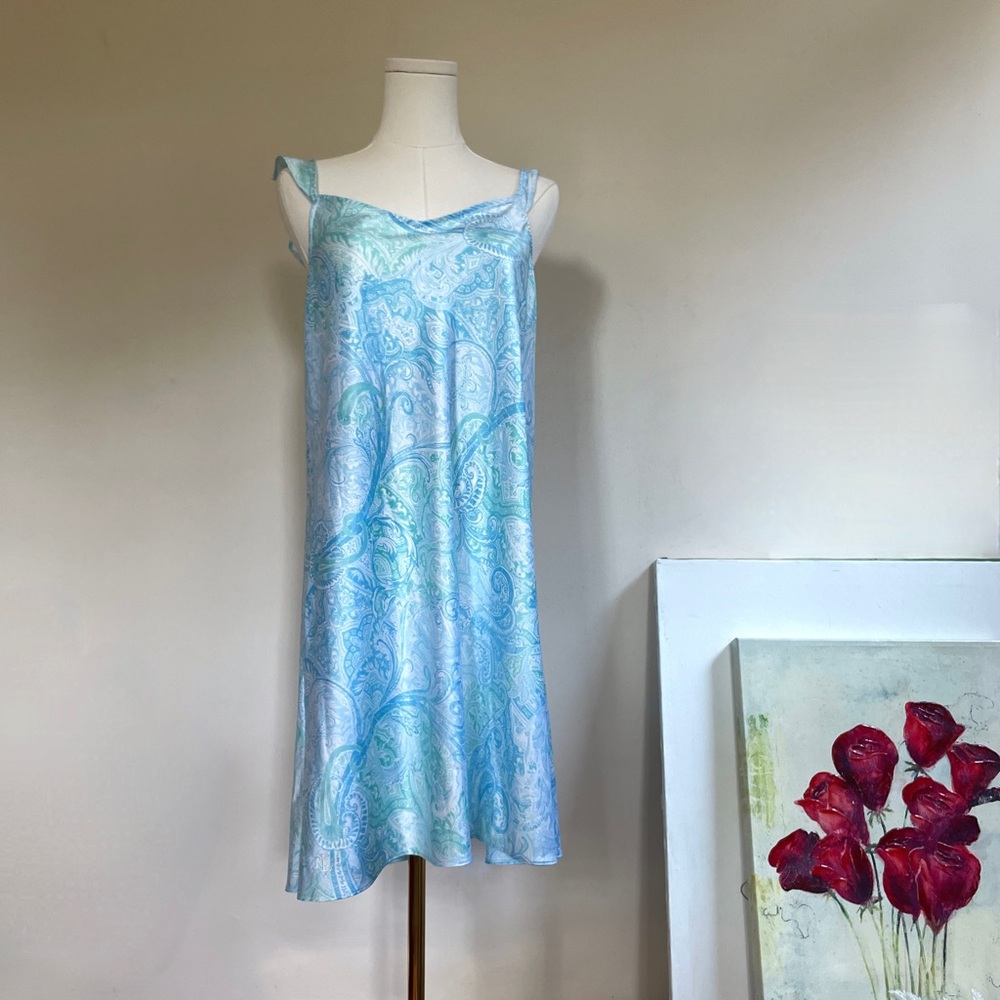 Lauren Ralph Lauren Slip Dress M Midi Satin Paisley Intimate Fairy Coastal Y2K